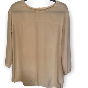 Women Aritzia Wilfred silk sheer top blouse Sz XS cream beige 3/4 sleeves boxy
